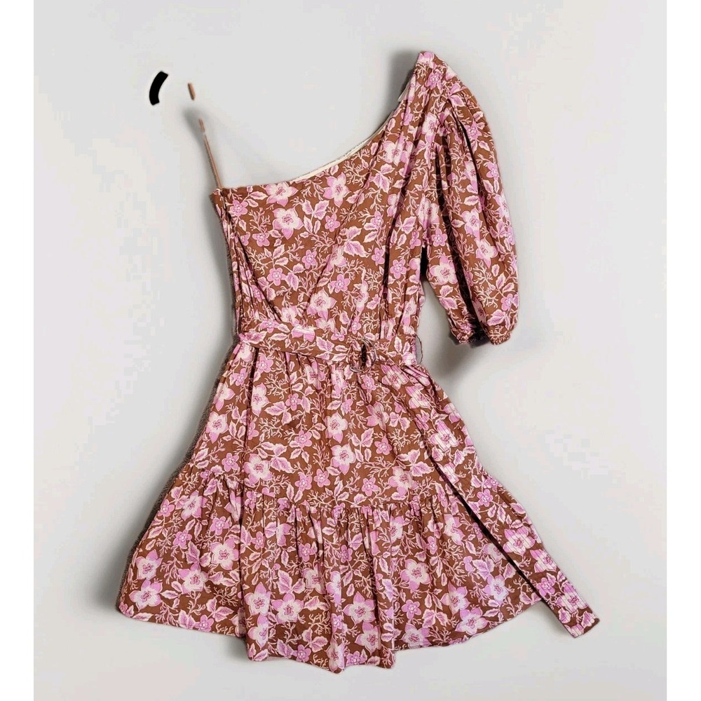 Jason Wu One Shoulder Belted Floral Mini Cotton Dress Size M